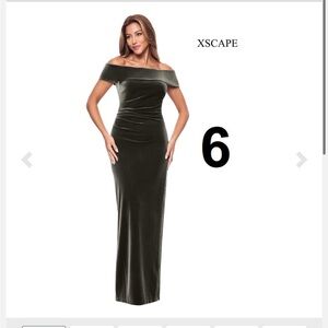 Xscape Off-Shoulder Velvet Maxi Dress - Dark Green